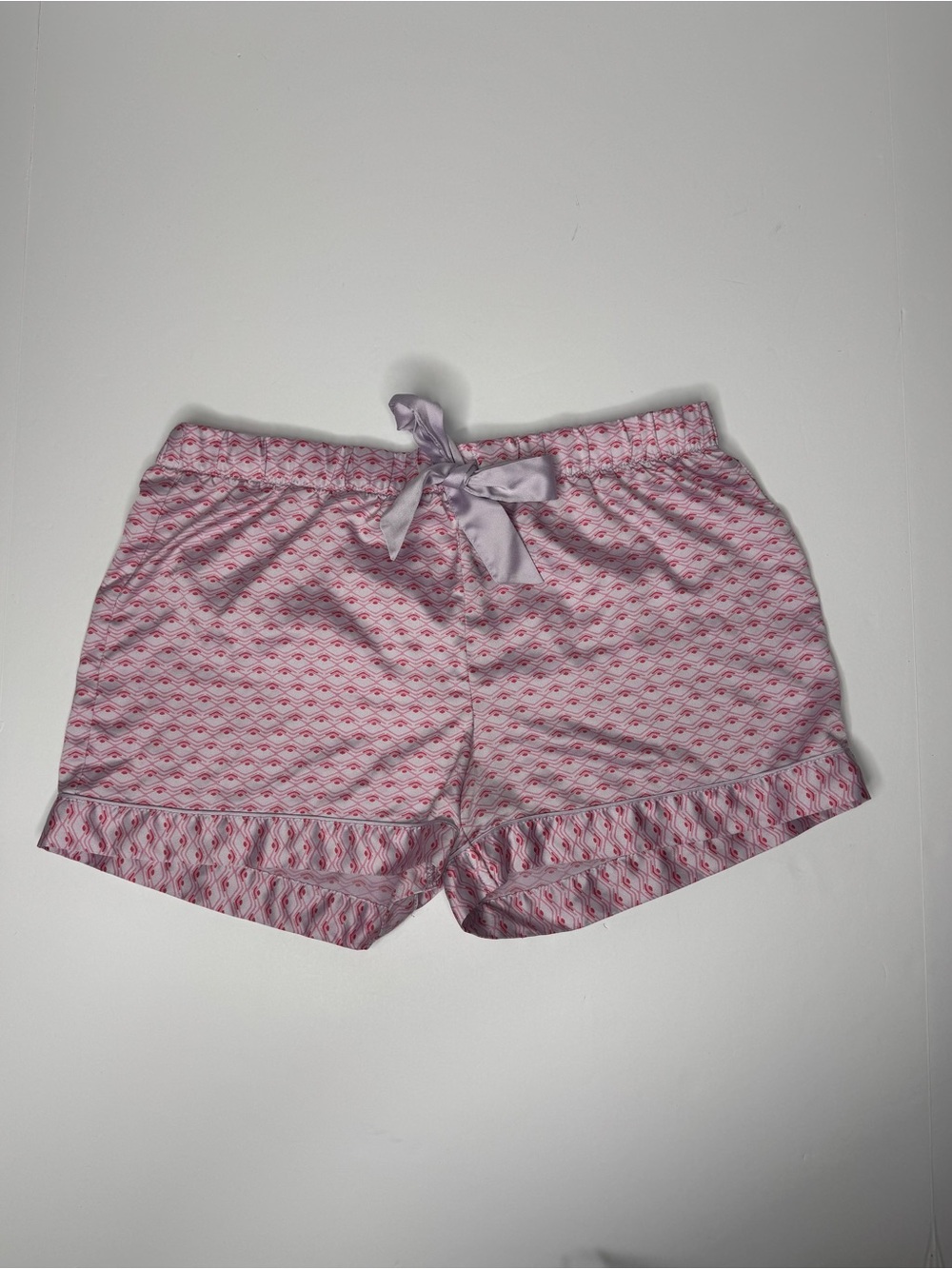 Victoria Secret Pajama Shorts Small Pink Satin Bow Ruffle Sleep Lounge